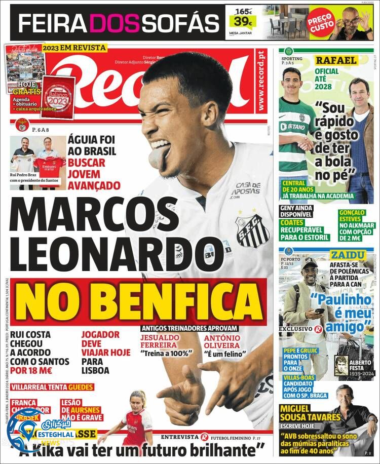 روزنامه ورزشی رکورد چهارشنبه 13 دی 1402 