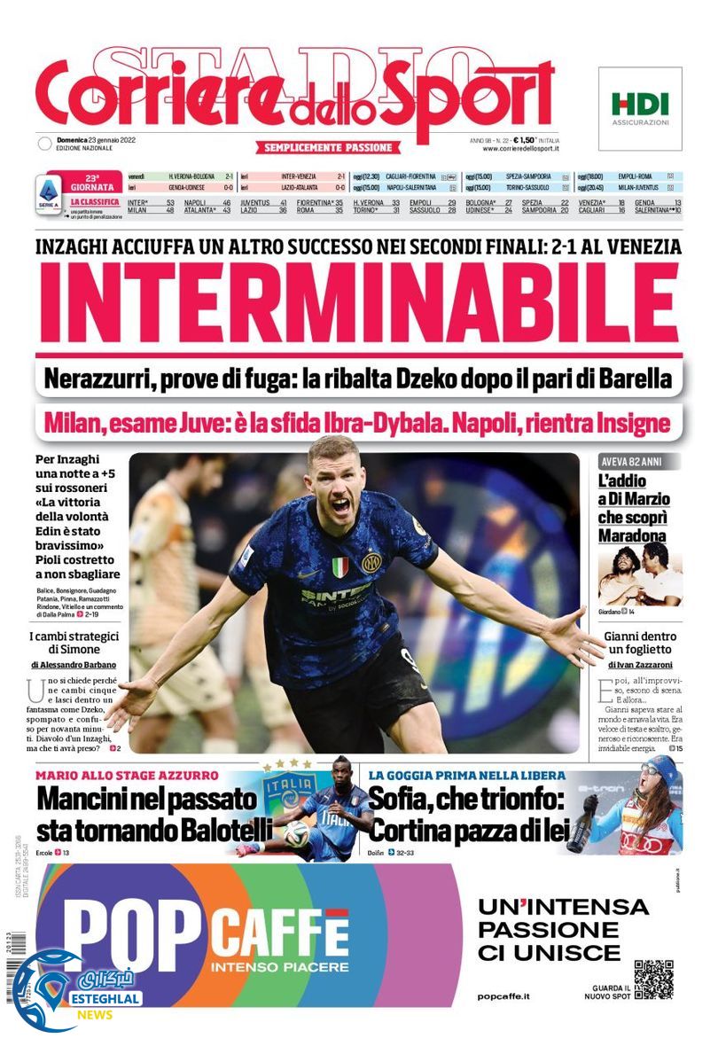 روزنامه ورزشی کوریره دلو اسپورت یکشنبه 3 بهمن 1400