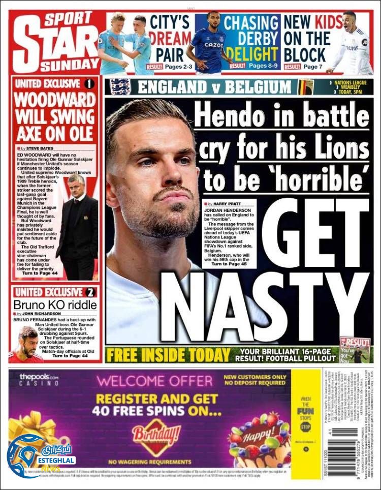 روزنامه ورزشی استار اسپورت یکشنبه 20 مهر 1399