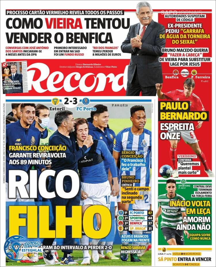 روزنامه ورزشی رکورد یکشنبه 19 دی 1400