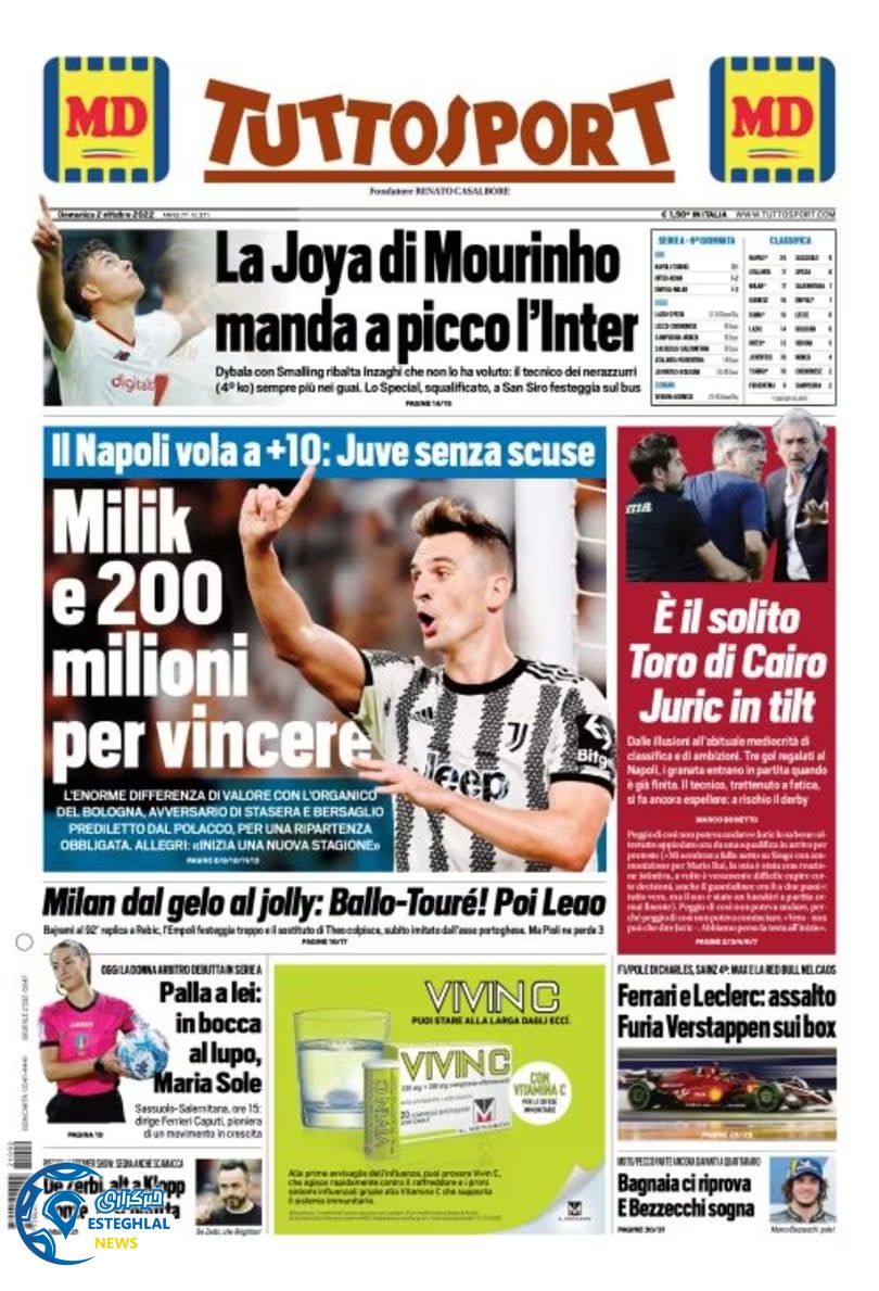 روزنامه ورزشی توتو اسپورت یکشنبه 10 مهر 1401 