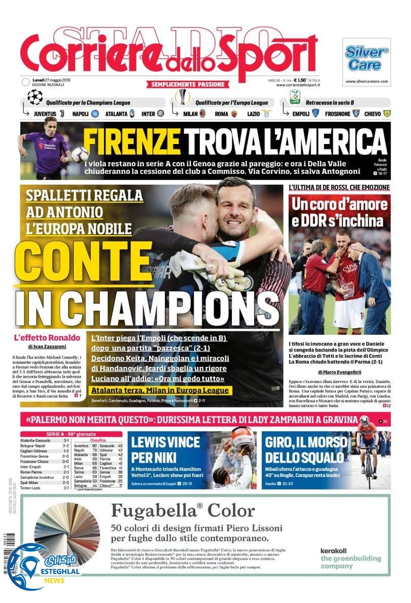 روزنامه ورزشی کوریره دلو اسپورت دوشنبه 6 خرداد 1398