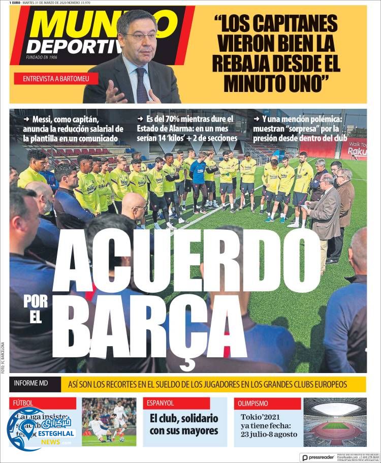 روزنامه ورزشی موندو دپورتیوو سه شنبه 12 فروردین 1399