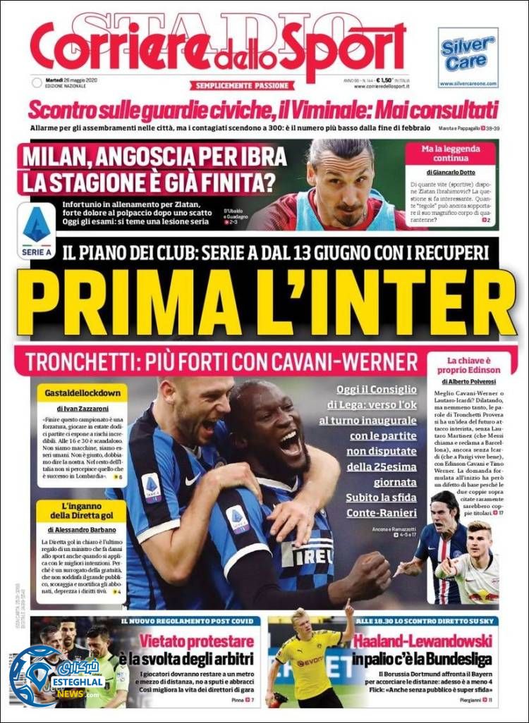 روزنامه ورزشی کوریره دلو اسپورت سه شنبه 6 خرداد 1399