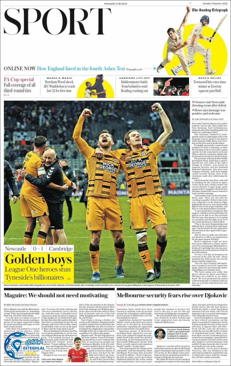 روزنامه ورزشی تلگراف اسپورت یکشنبه 19 دی 1400