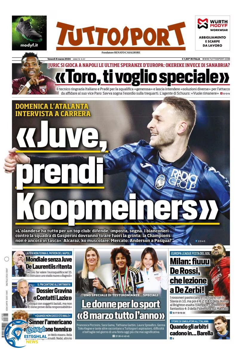 روزنامه ورزشی توتو اسپورت جمعه 18 اسفند 1402 