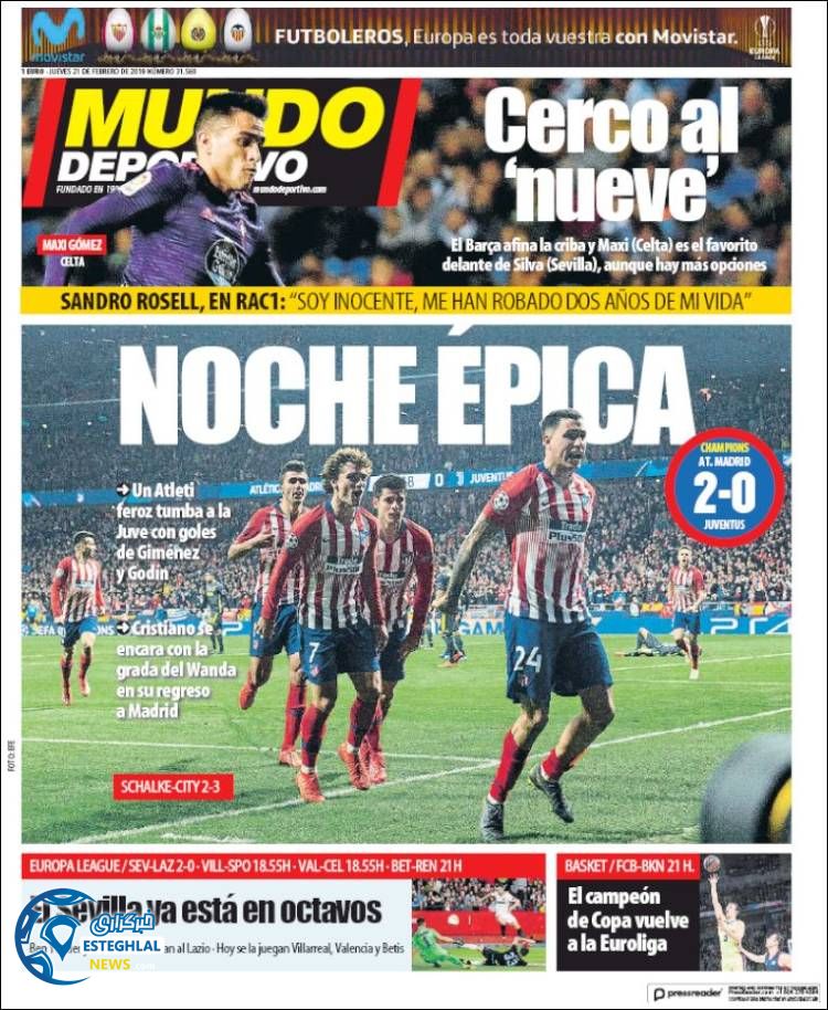 روزنامه ورزشی موندو دپورتیوو پنجشنبه 2 اسفند 1397