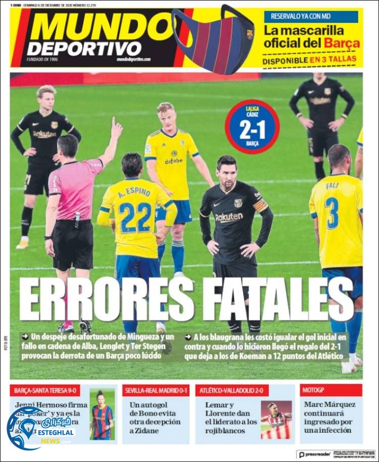 روزنامه ورزشی موندو دپورتیوو یکشنبه 16 آذر 1399