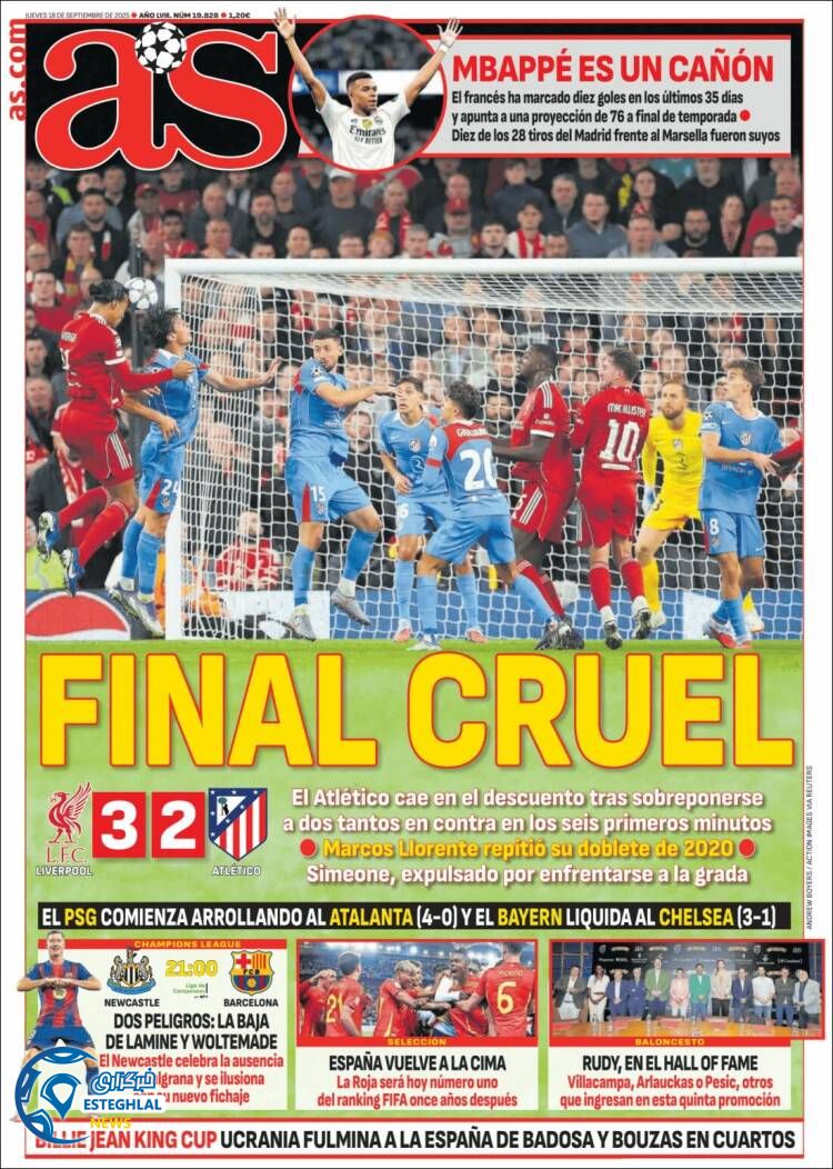 روزنامه ورزشی آ اس پنجشنبه 27 شهریور 1404 