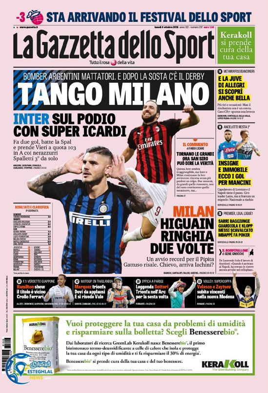 روزنامه ورزشی گاتزتا دلو اسپورت دوشنبه 16 مهر 1397