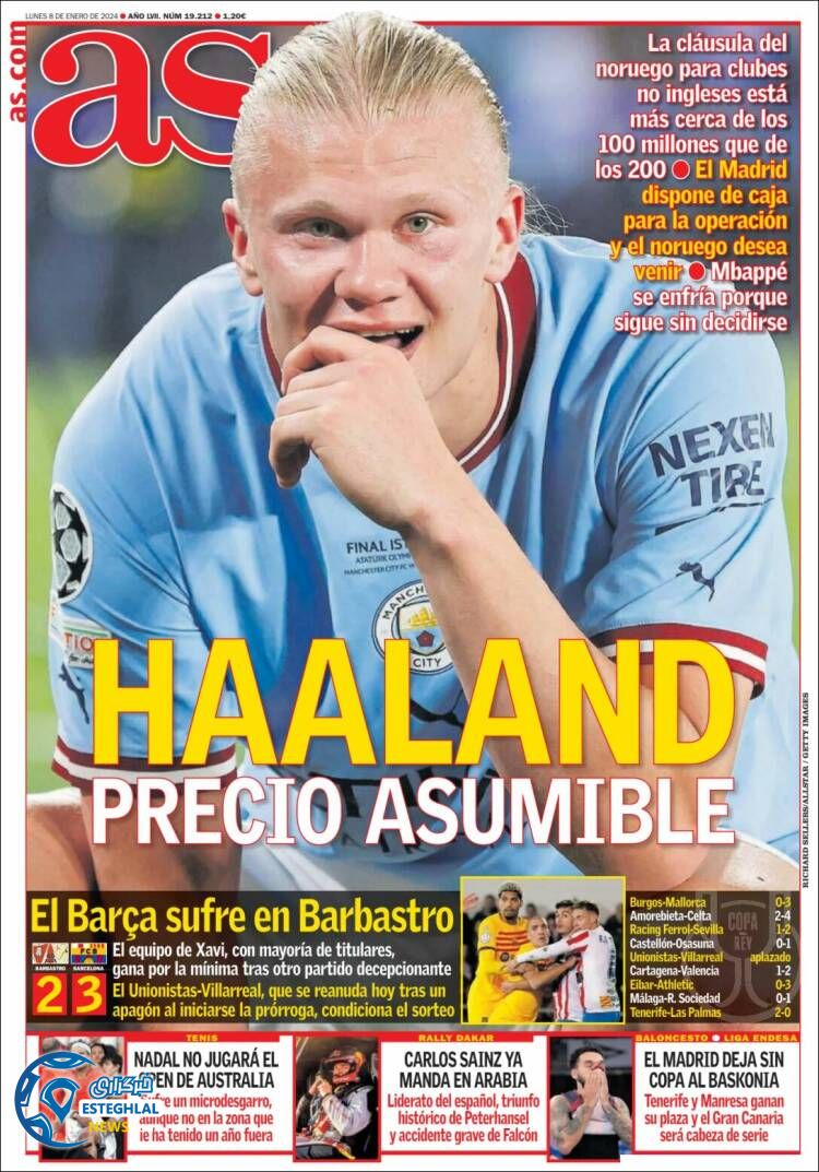 روزنامه ورزشی آ اس دوشنبه 18 دی 1402 