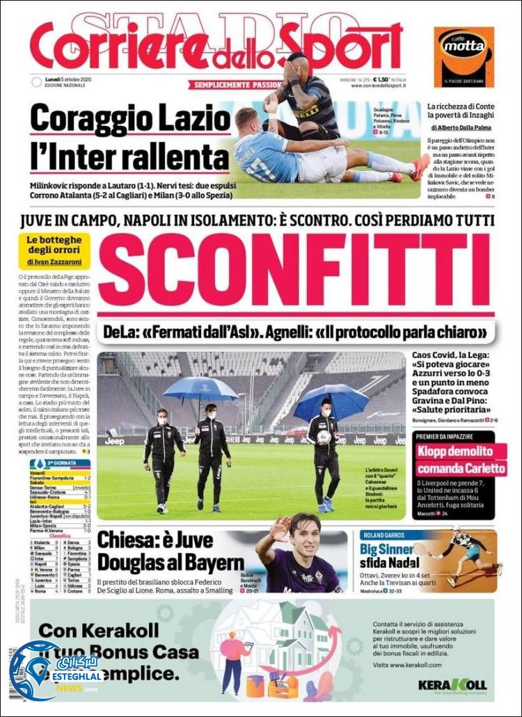 روزنامه ورزشی کوریره دلو اسپورت دوشنبه 14 مهر 1399