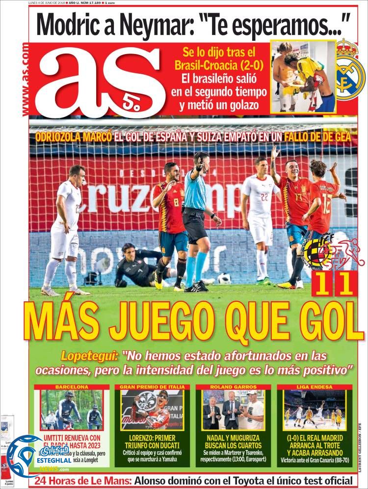 روزنامه ورزشی آ اس دوشنبه 14 خرداد 1397