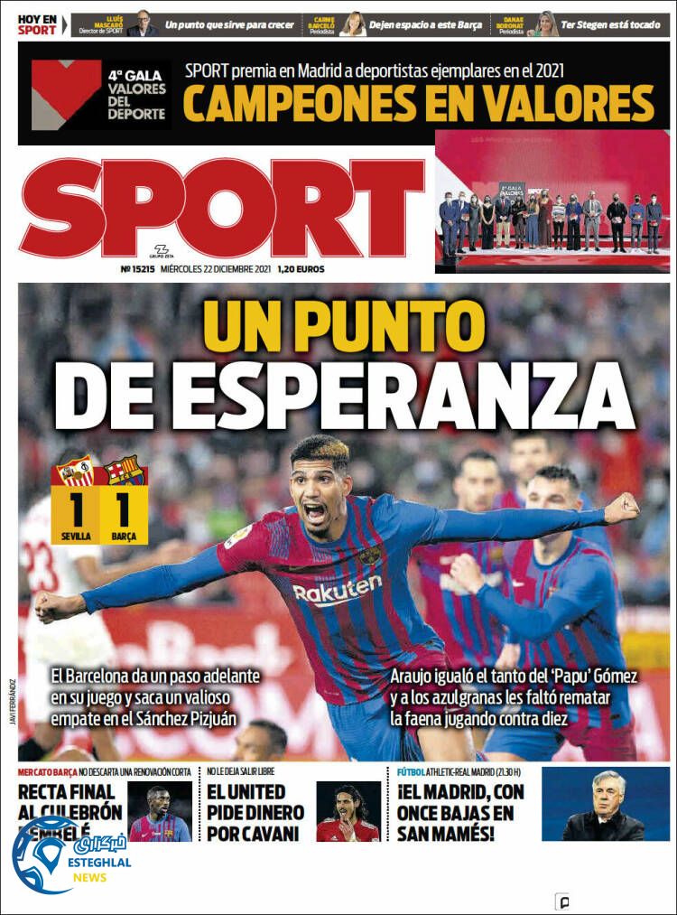 روزنامه ورزشی اسپورت چهارشنبه 1 دی 1400