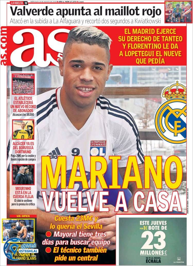 روزنامه ورزشی آ اس چهارشنبه 7 شهریور 1397