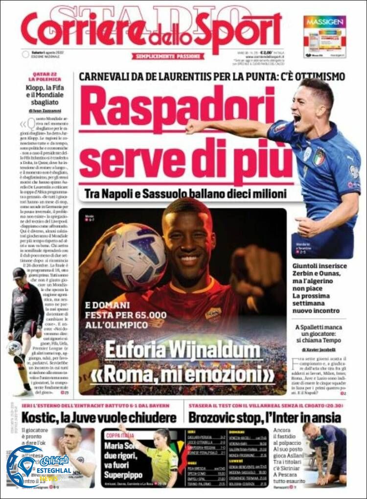 روزنامه ورزشی کوریره دلو اسپورت شنبه 15 مرداد 1401 