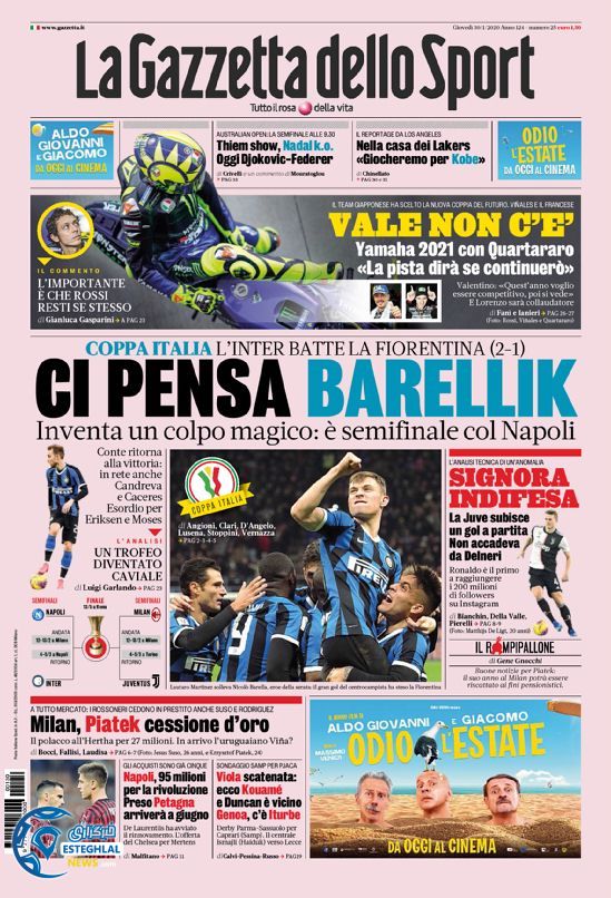 روزنامه ورزشی گاتزتا دلو اسپورت پنجشنبه 10 بهمن 1398