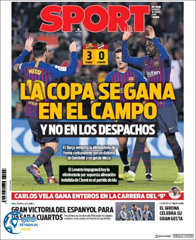 روزنامه ورزشی اسپورت جمعه 28 دی 1397