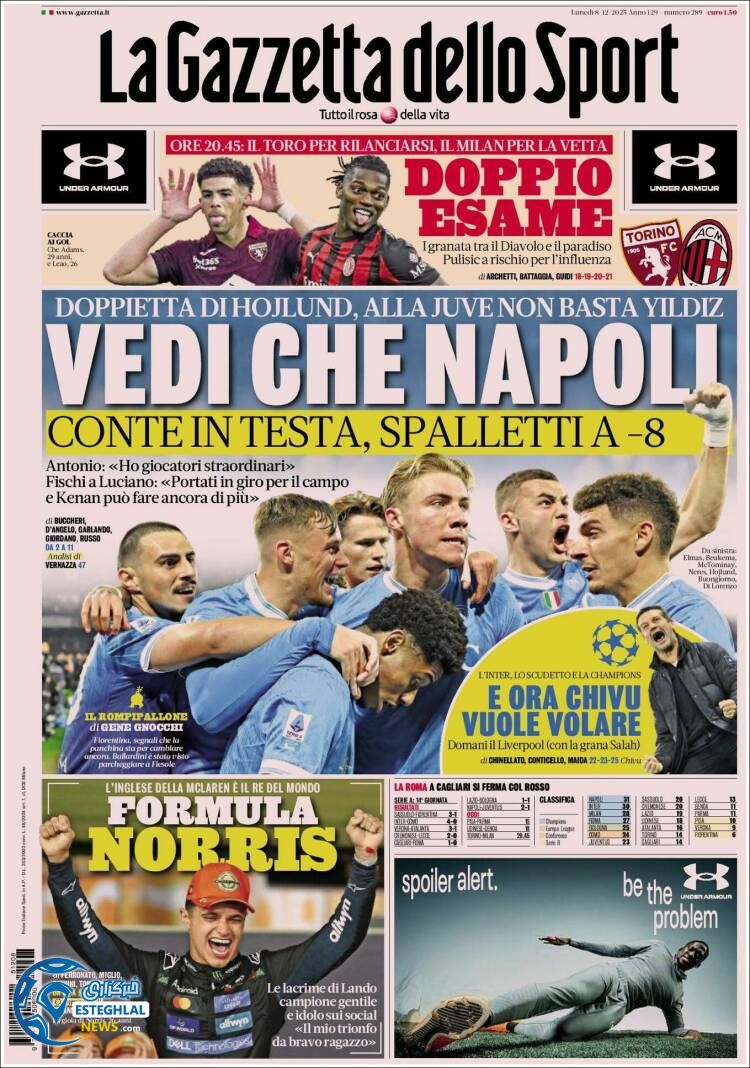 روزنامه  ورزشی گاتزتا دلو اسپورت دوشنبه 17 آذر 1404  