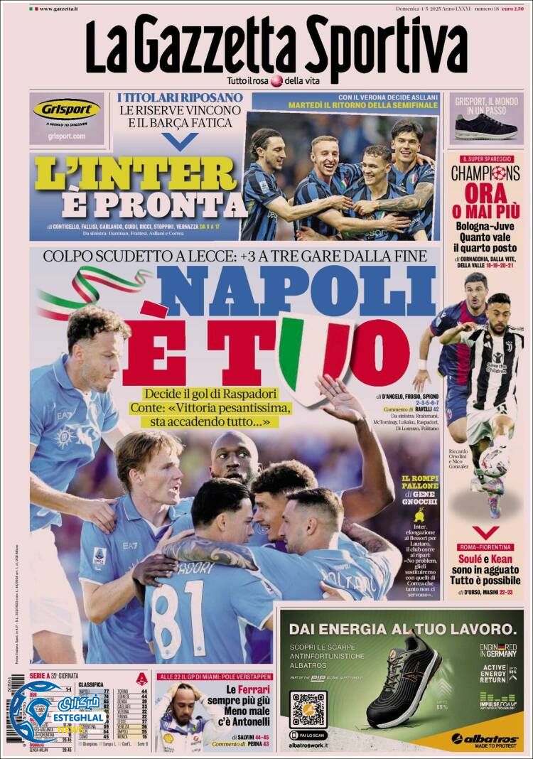 روزنامه ورزشی گاتزتا دلو اسپورت یکشنبه 14 اردیبهشت 1404 