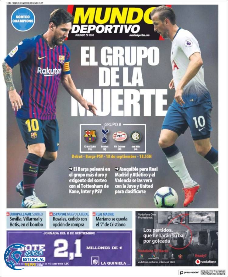 روزنامه ورزشی موندو دپورتیوو جمعه 9 شهریور 1397
