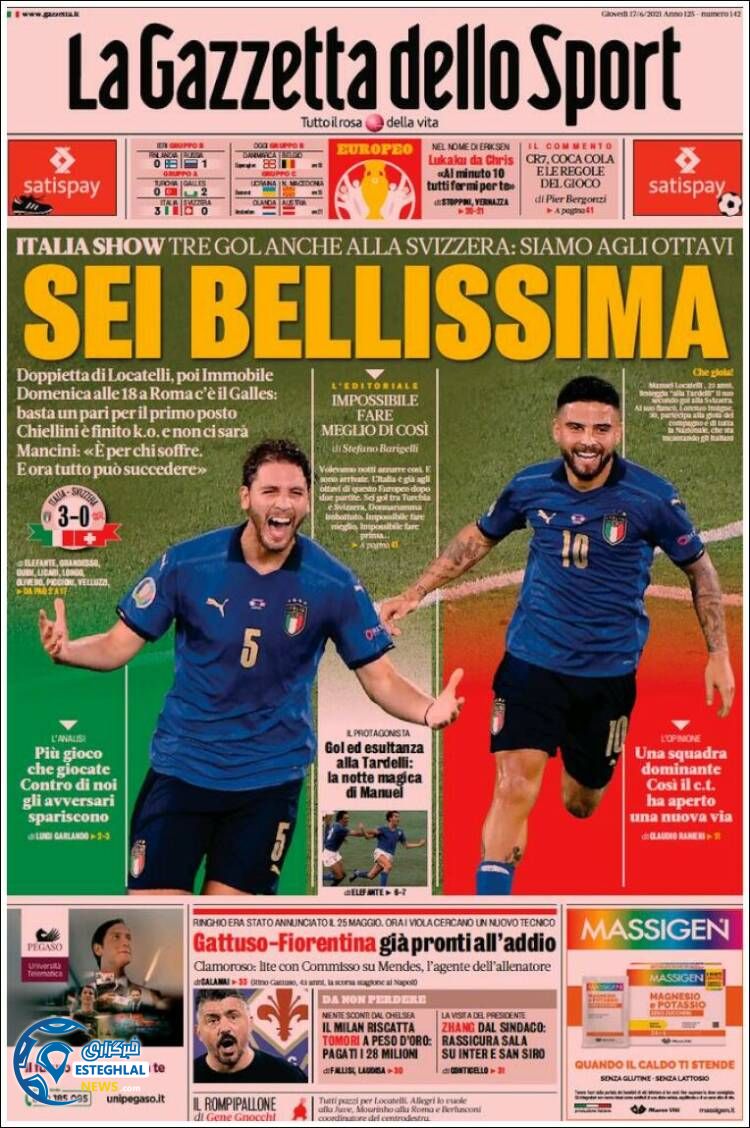 روزنامه ورزشی گاتزتا دلو اسپورت پنجشنبه 27 خرداد 1400