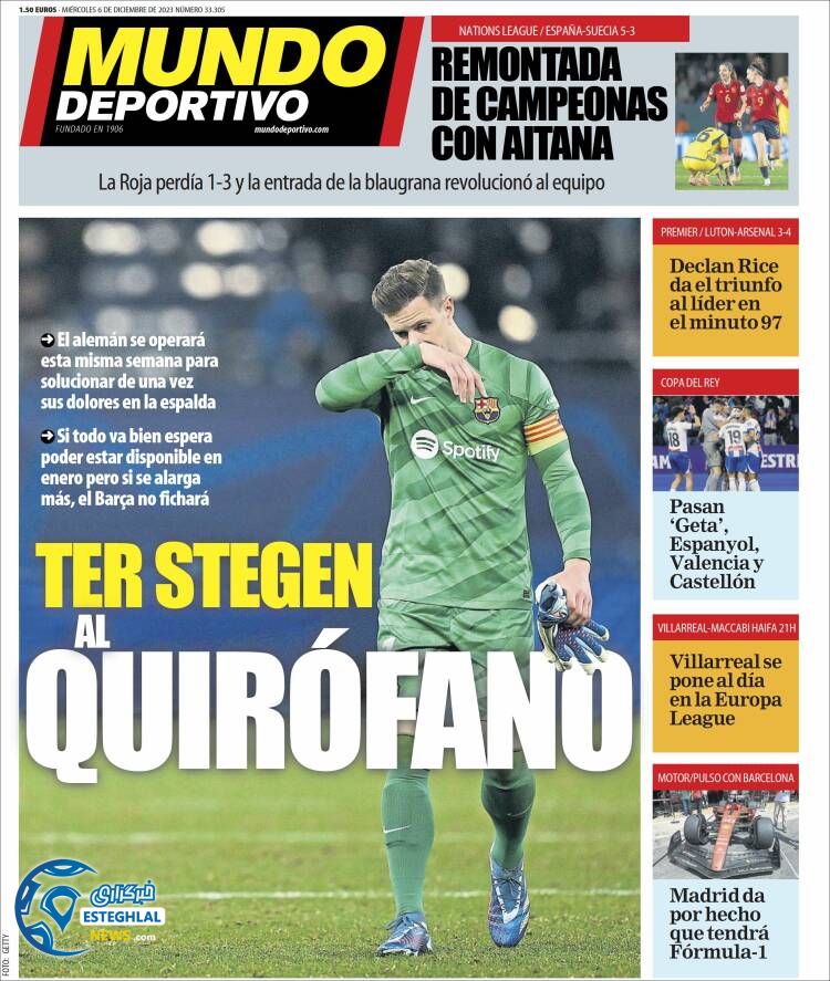 روزنامه ورزشی موندودپورتیوو چهارشنبه 15 آذر 1402 