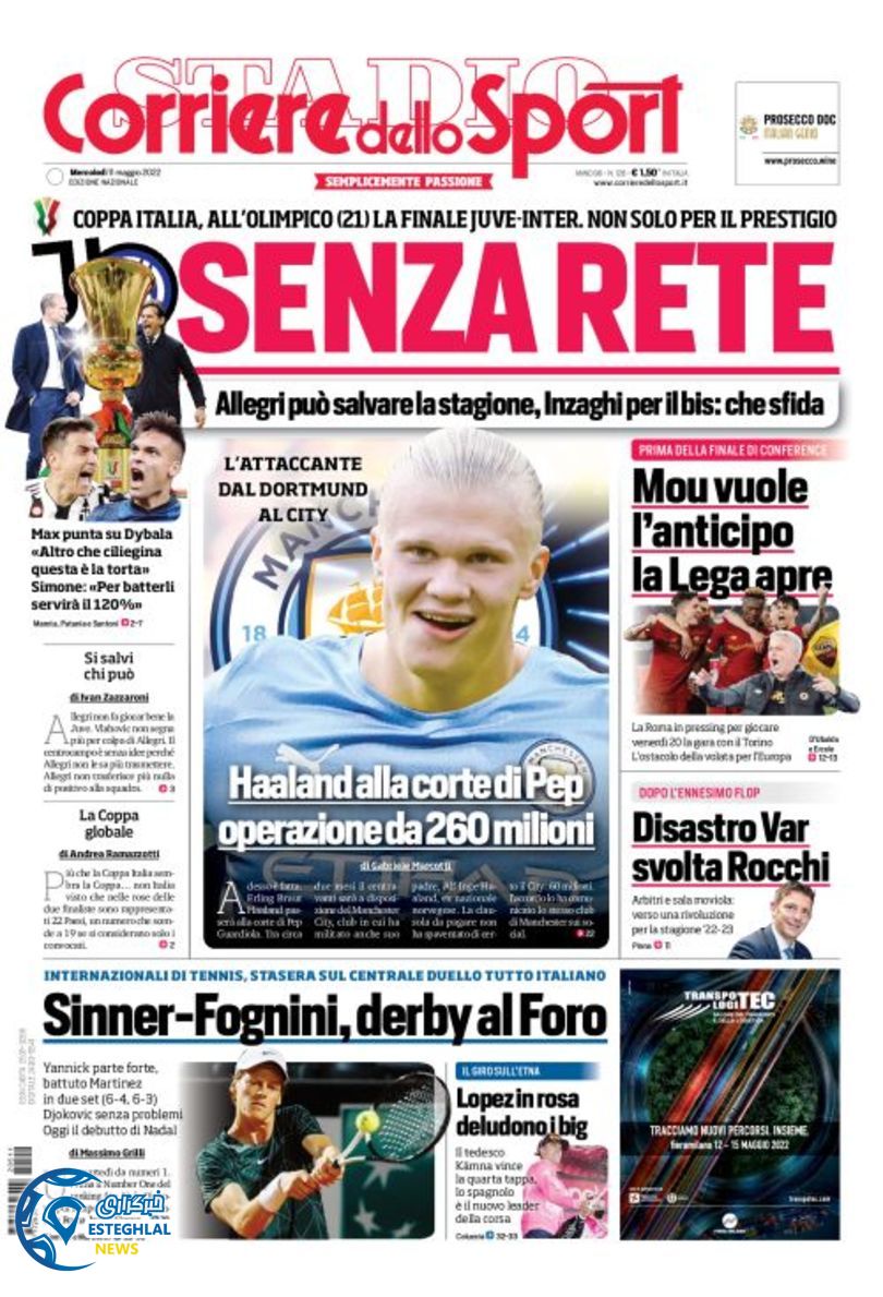 روزنامه ورزشی کوریره دلو اسپورت چهارشنبه 21 اردیبهشت 1401