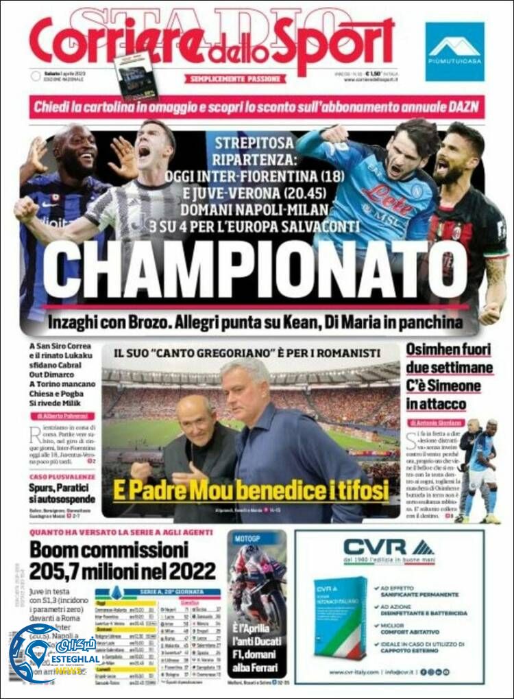 روزنامه ورزشی کوریره دلو اسپورت شنبه 12 فروردین 1402 