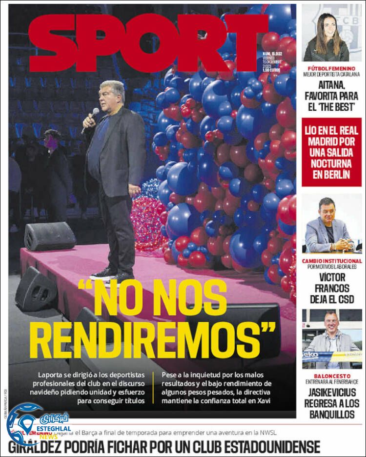 روزنامه ورزشی اسپورت جمعه 24 آذر 1402 