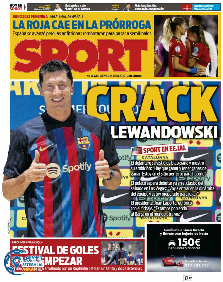 روزنامه ورزشی اسپورت پنجشنبه 30 تیر 1401