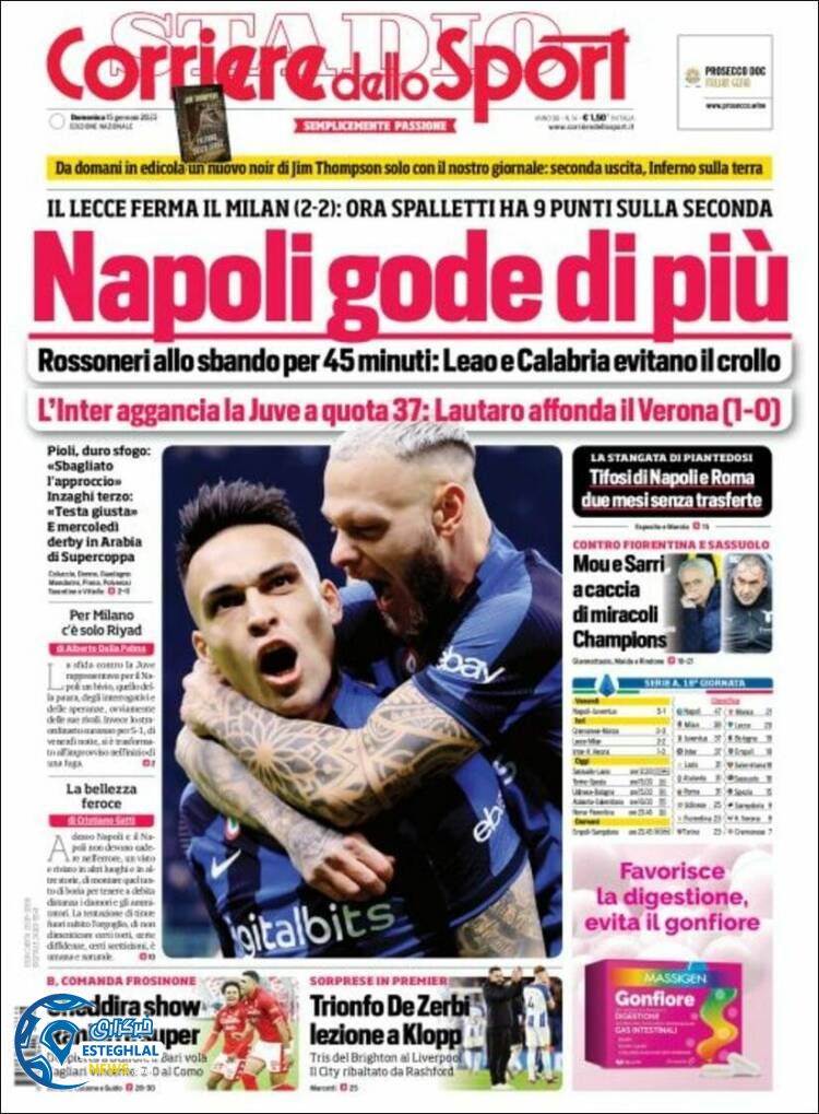 روزنامه ورزشی کوریره دلو اسپورت یکشنبه 25 دی 1401 