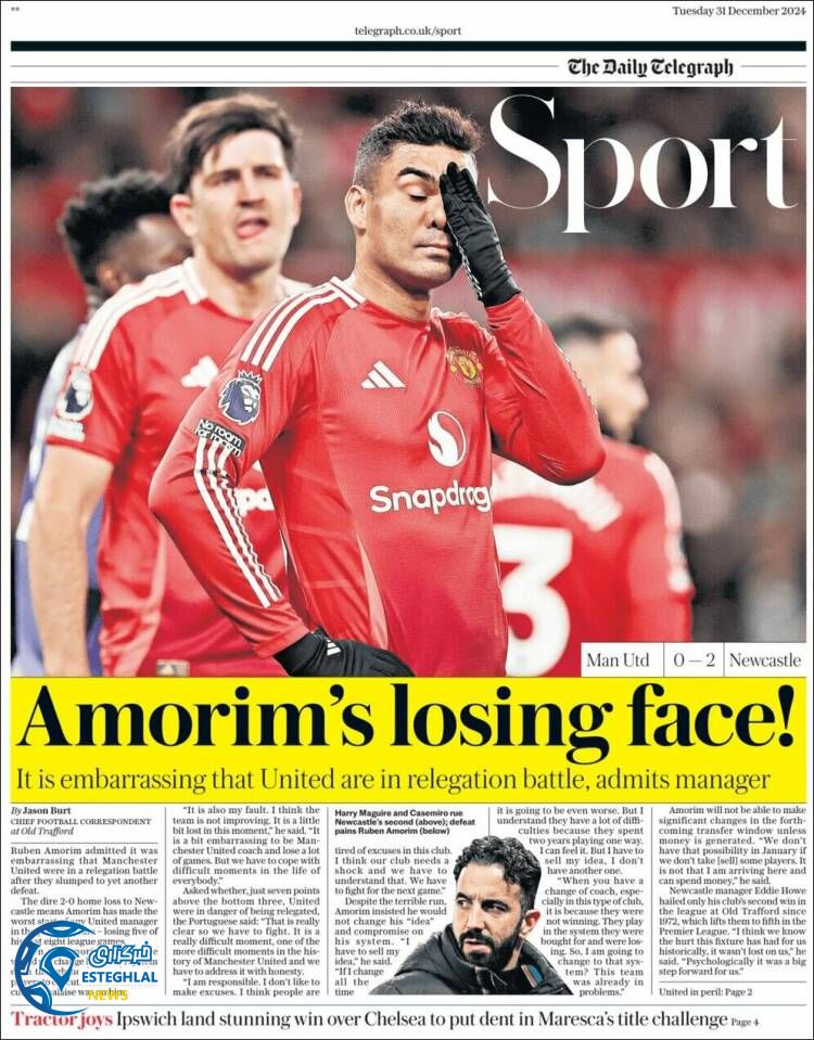 روزنامه  ورزشی تلگراف اسپورت سه شنبه 11 دی 1403 