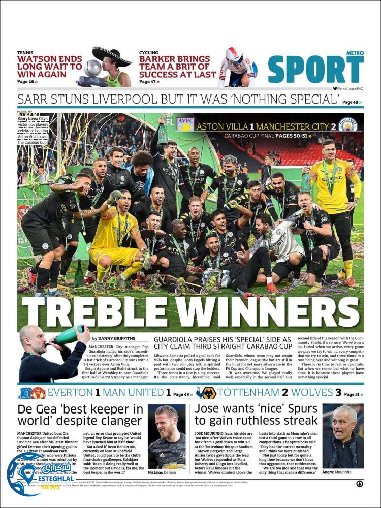 روزنامه ورزشی مترو اسپورت دوشنبه 12 اسفند 1398