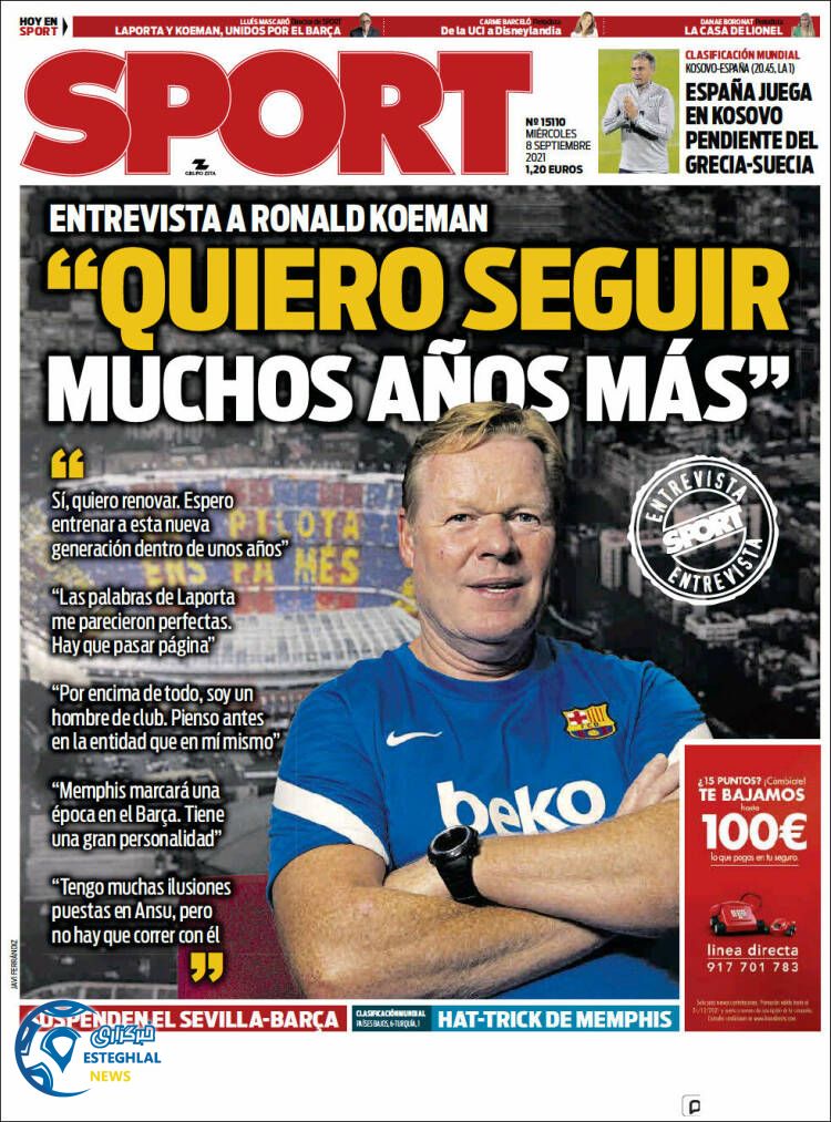 روزنامه ورزشی اسپورت چهارشنبه 17 شهریور 1400