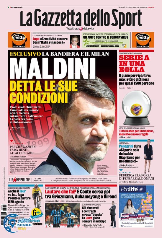 روزنامه ورزشی گاتزتا دلو اسپورت چهارشنبه 27 فروردین 1399