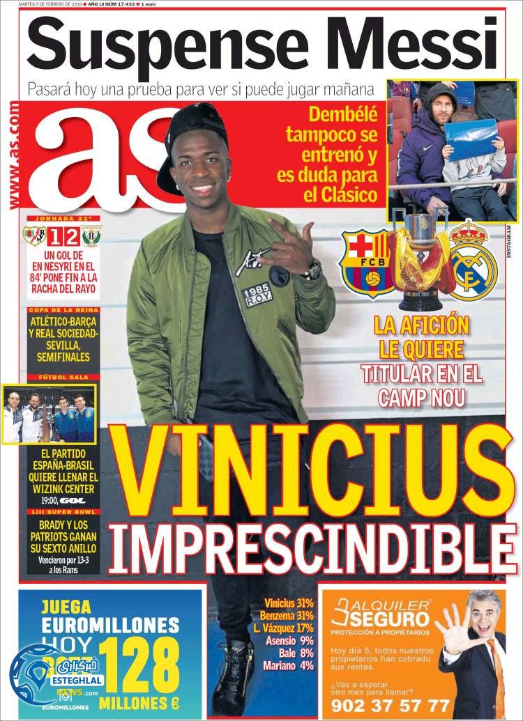 روزنامه ورزشی آ اس سه شنبه 16 بهمن 1397