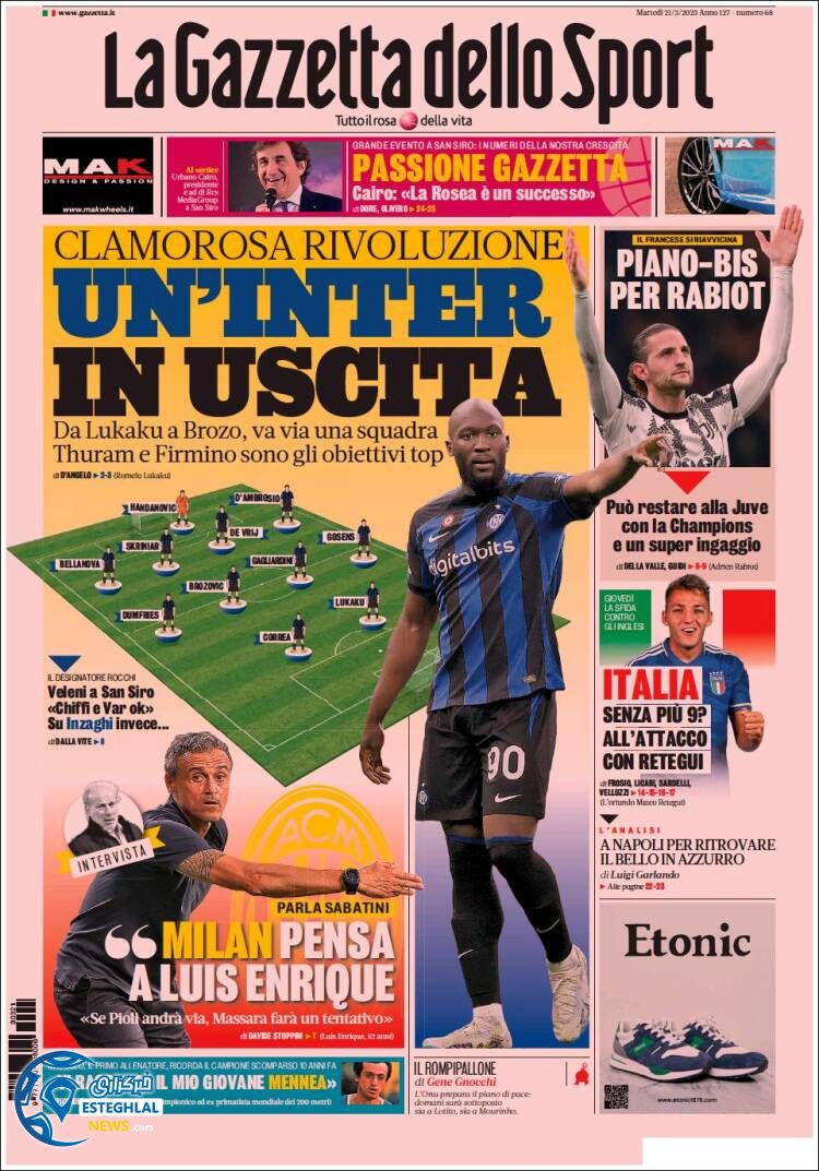 روزنامه های ورزشی گاتزتا دلو اسپورت سه شنبه 1 فروردین 1402 