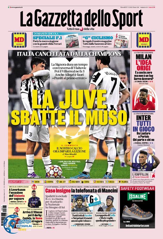 روزنامه ورزشی گاتزتا دلو اسپورت پنجشنبه 26 اسفند 1400