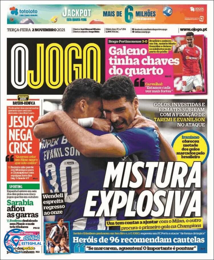 روزنامه ورزشی اوجوگو سه شنبه 11 آبان 1400