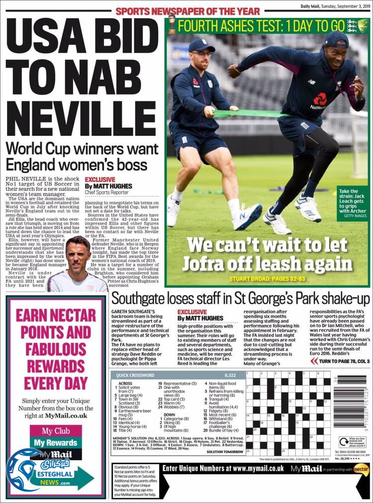 روزنامه ورزشی مایل اسپورت سه شنبه 12 شهریور 1398