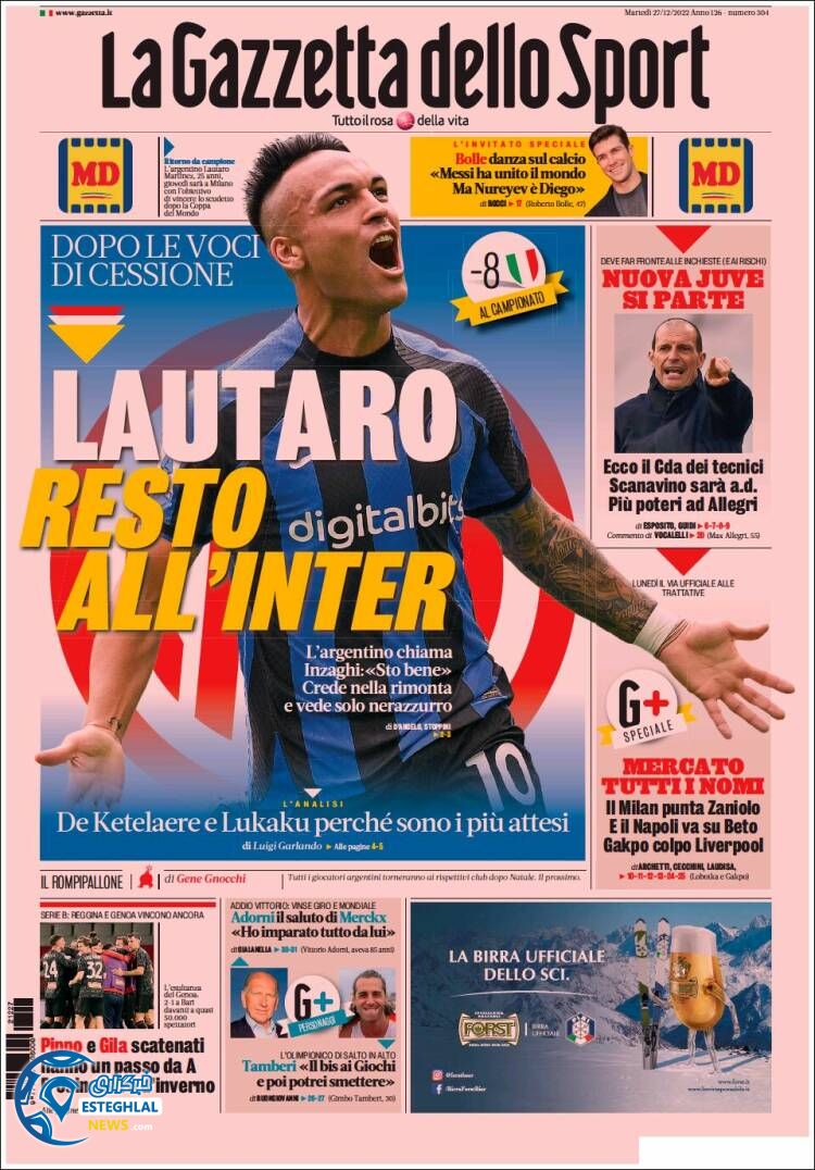 روزنامه ورزشی گاتزتا دلو اسپورت سه شنبه 6 دی 1401 