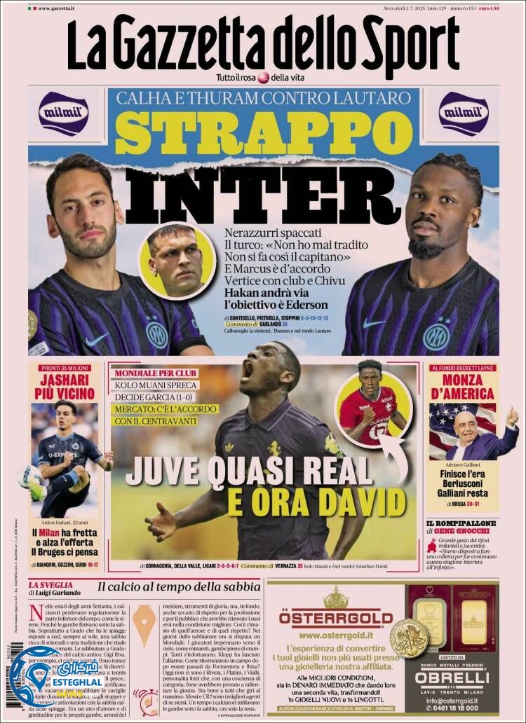 روزنامه ورزشی گاتزتا دلو اسپورت چهارشنبه 11 تیر 1404   