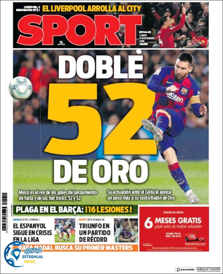 روزنامه ورزشی اسپورت دوشنبه 20 آبان 1398