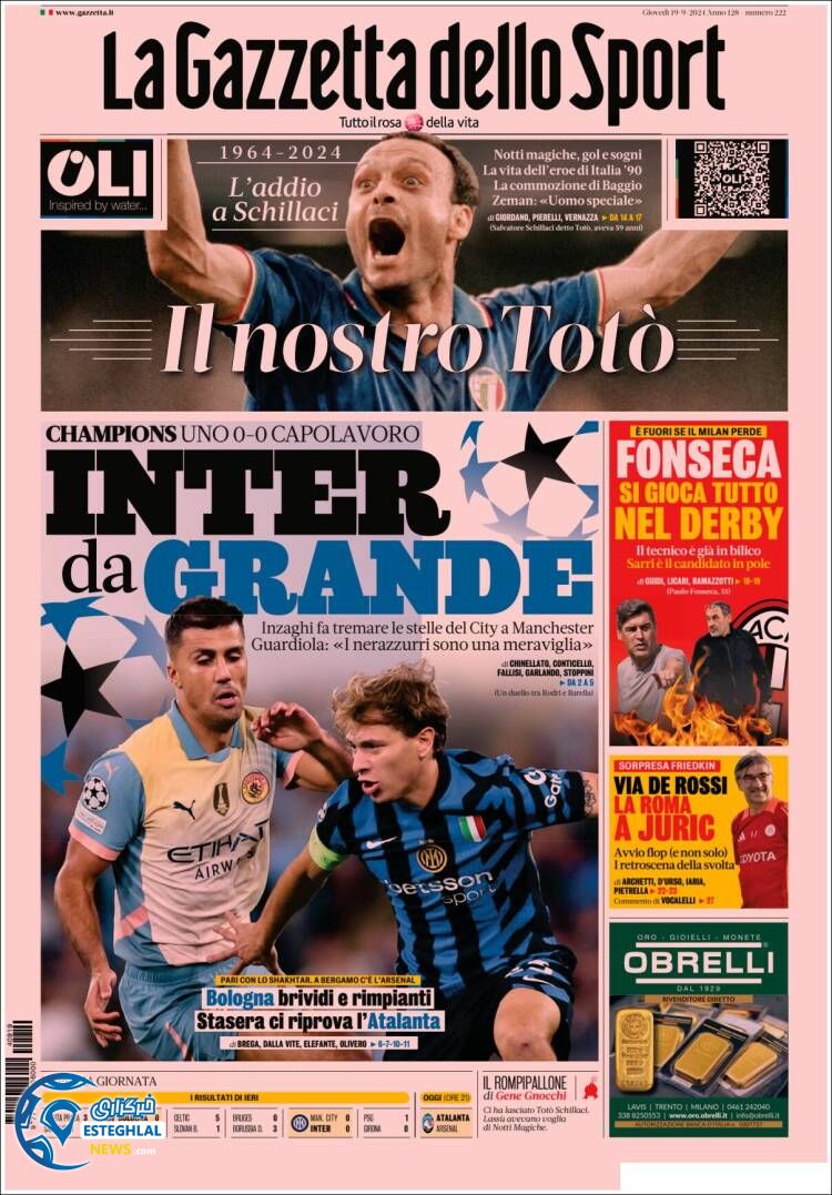 روزنامه  ورزشی گاتزتا دلو اسپورت پنجشنبه 29 شهریور 1403 