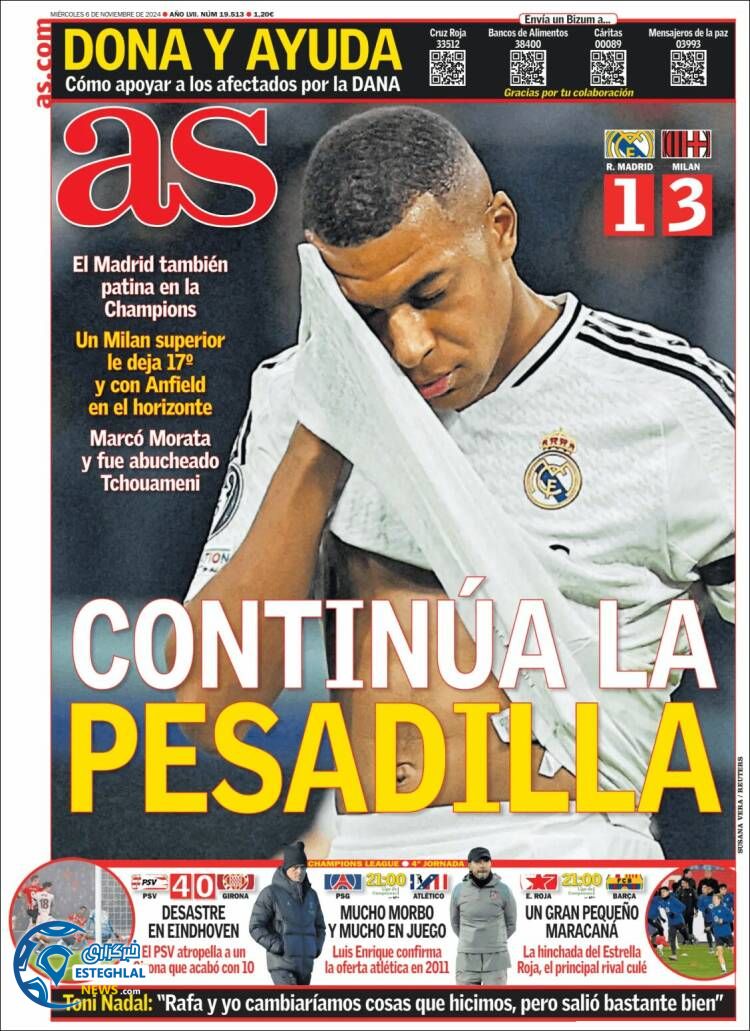 روزنامه ورزشی آ اس چهارشنبه 16 آبان 1403 