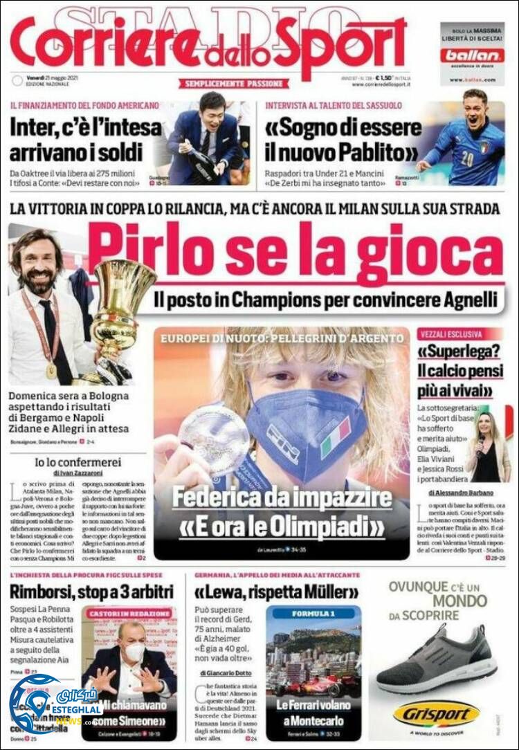 روزنامه ورزشی کوریره دلو اسپورت جمعه 31 اردیبهشت 1400