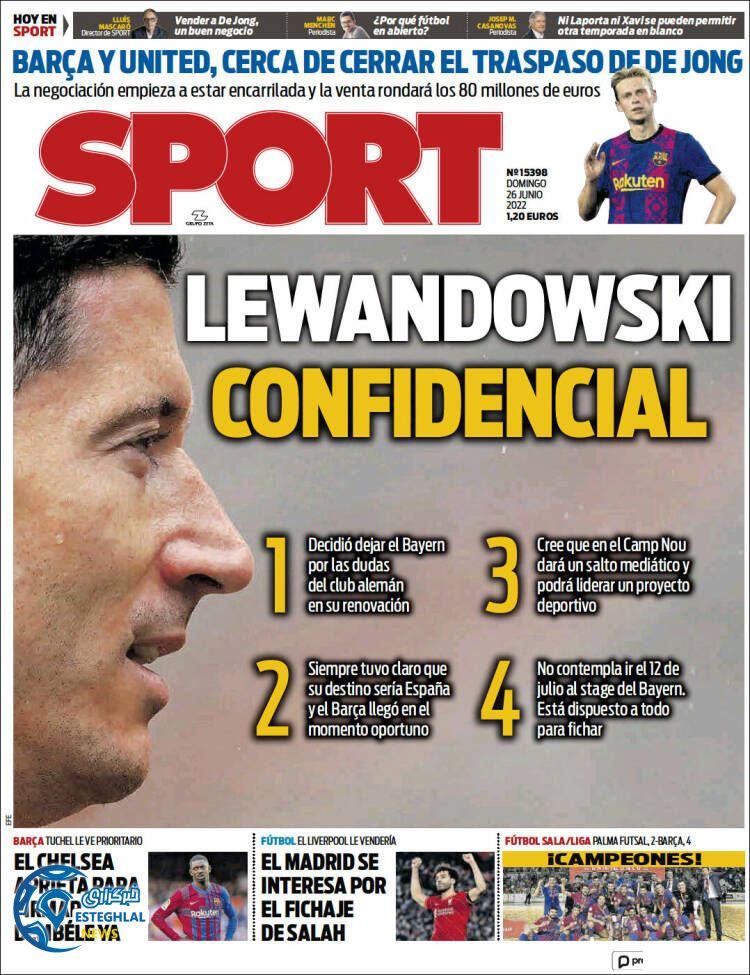 روزنامه ورزشی اسپورت یکشنبه 5 تیر 1401