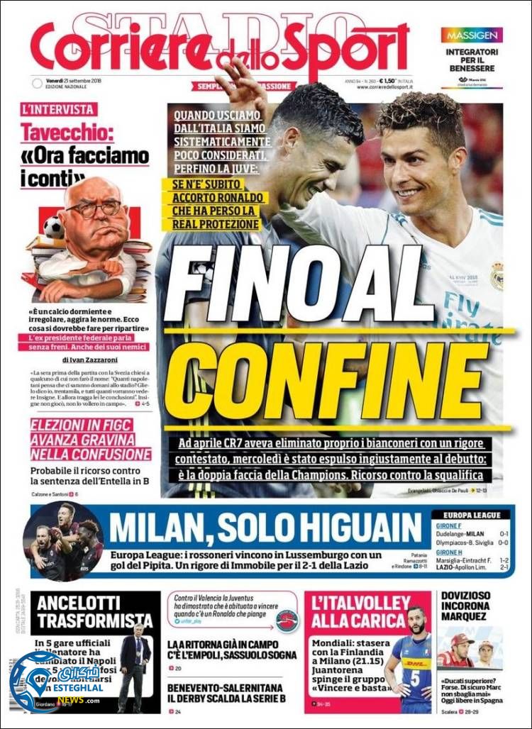 روزنامه ورزشی کوریره دلو اسپورت جمعه 30 شهریور 1397