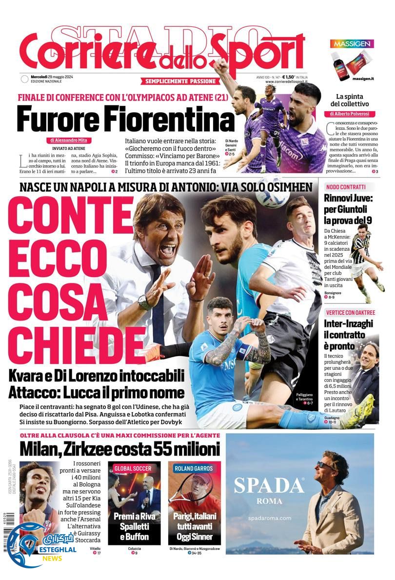 روزنامه ورزشی کوریره دلو اسپورت چهارشنبه 9 خرداد 1403 